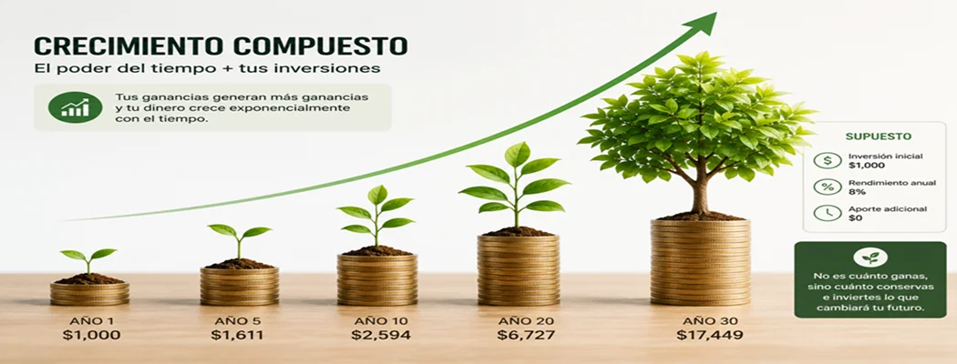 Visualización del crecimiento compuesto frente al ahorro tradicional.